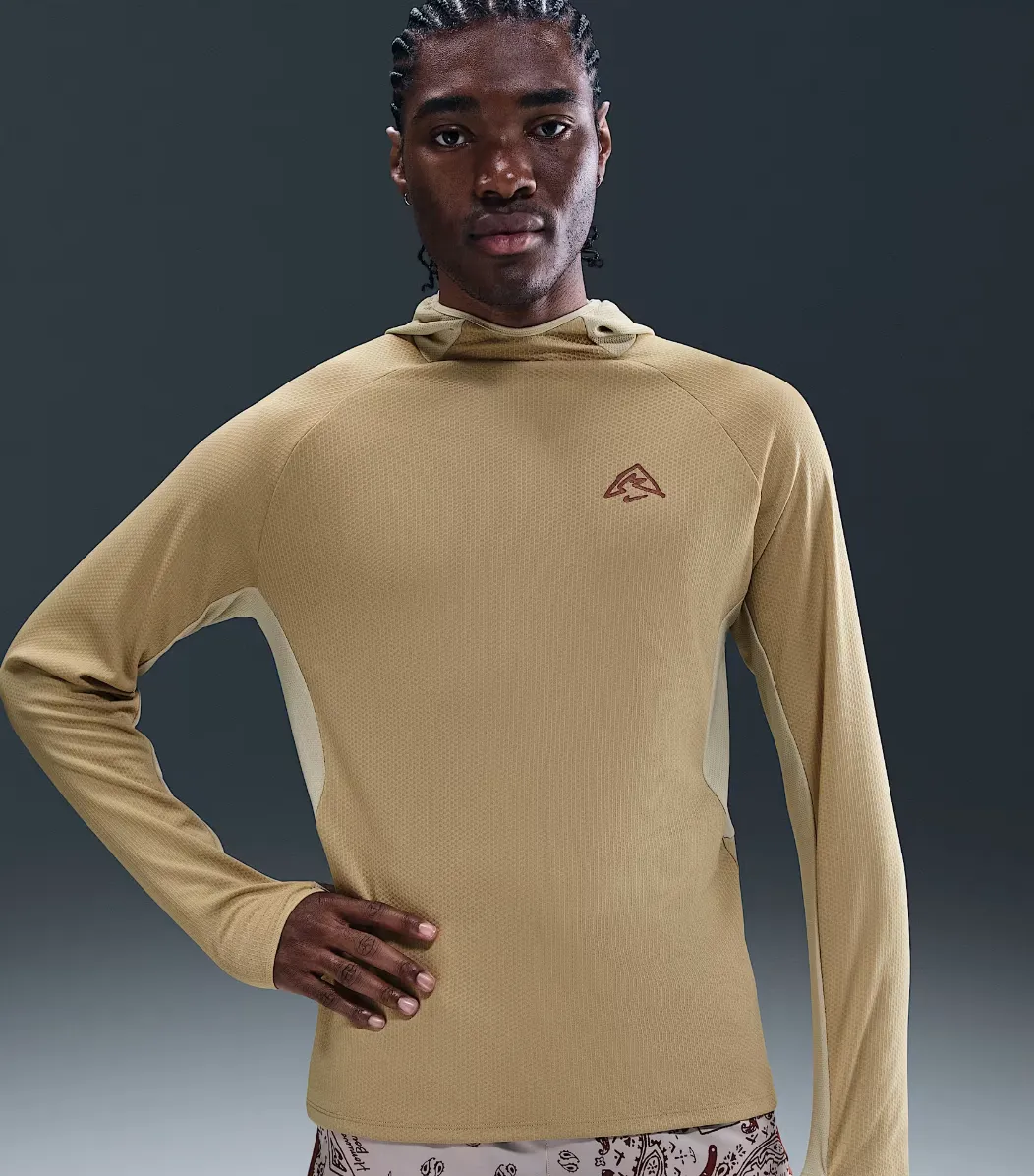 Men's Nike UV Hooded Long Sleeve Running Top - Parachute Beige
